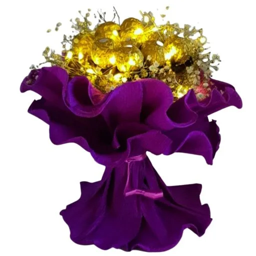 Ramo de flores con rocher y leds violeta